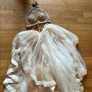 Elegant Beaded Crop Top and Tulle Skirt Set